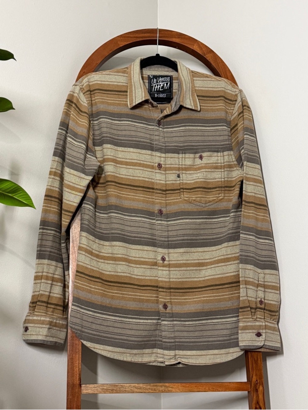 Us Versus Them XL Brown Striped Long Sleeve Utillity Shirt Jacket Shacket